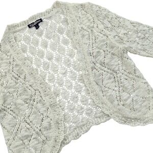 Freshman‎ 1996 Womens Ivory Crochet Knit Cardigan Open Front Shrug Size L